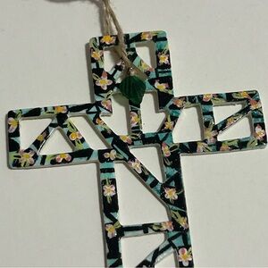 One of a kind hand painted wooden cross floral ornament